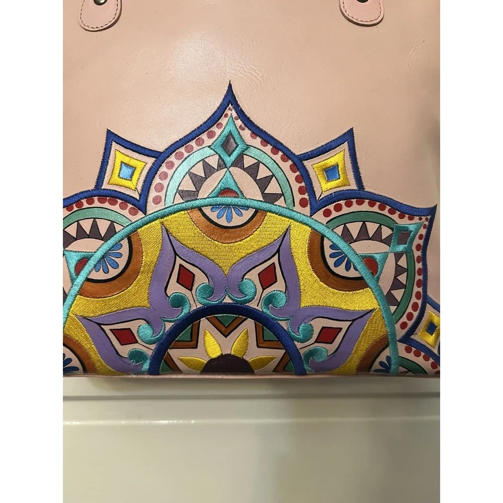 NEW Anuschka Embroidered Handpainted Leather Pink Tote Purse Crossbody Mandella